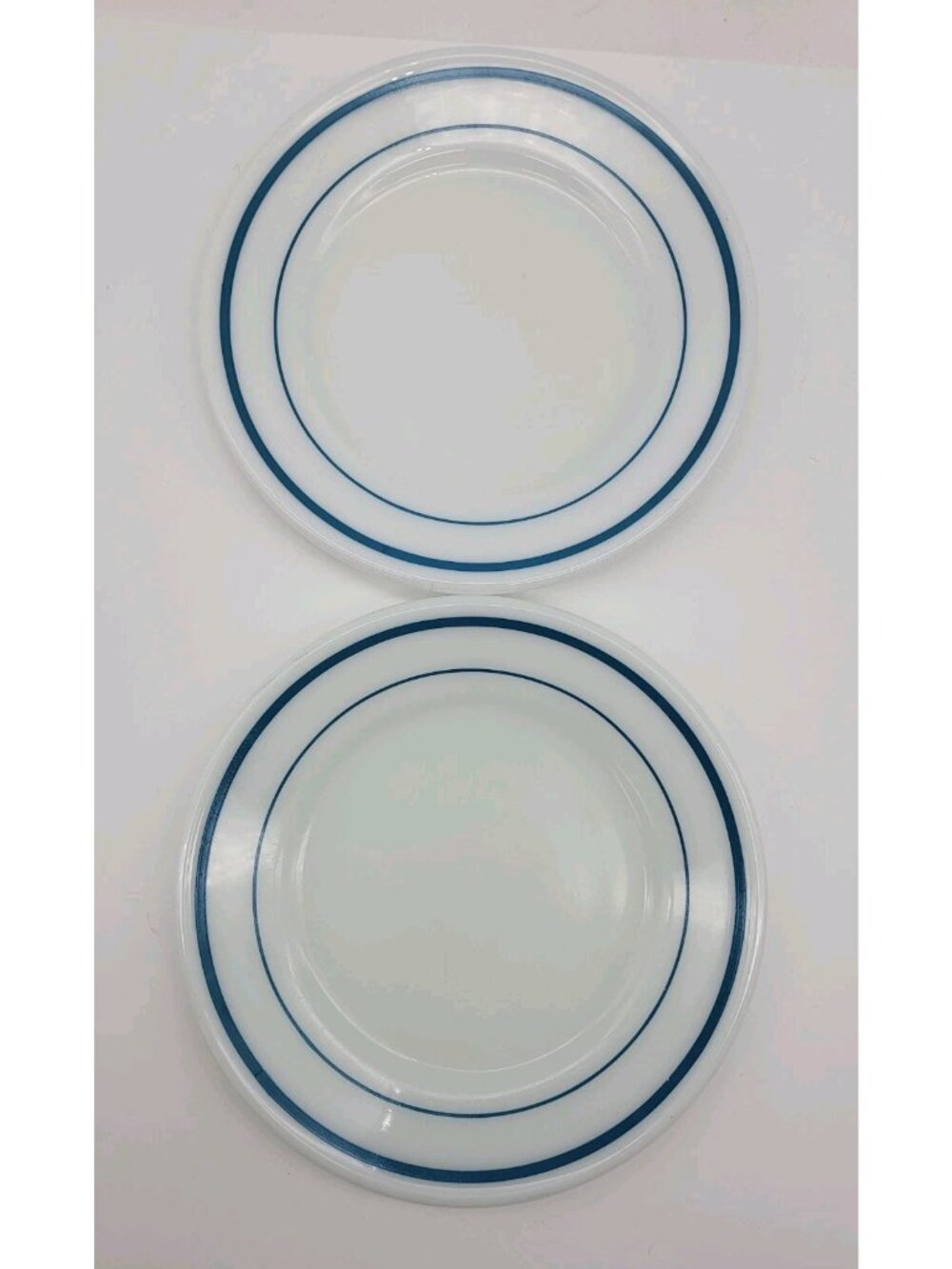 2 Vintage PYREX Tableware by Corning 6.75" Plate White with Blue Stripe 704
